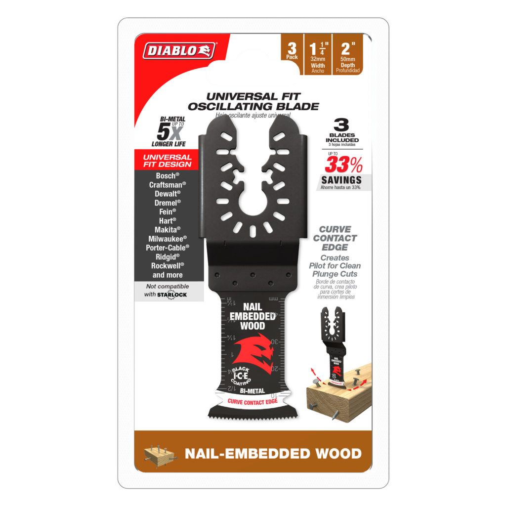 1-1/4" Demo Demon™ Universal Fit Bi-Metal Oscillating Blades for Nail-Embedded Wood (3-Pack)