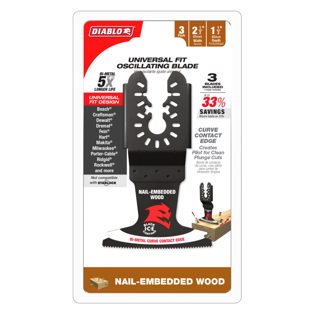 2-1/2" Demo Demon™ Universal Fit Bi-Metal Oscillating Blades for Nail-Embedded Wood (3-Pack)
