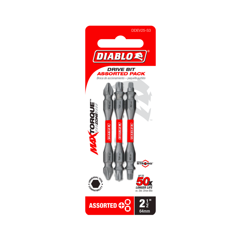 2-1/2" Double-Ended Phillips, Square and Torx Drive Bit Set (3-Piece)