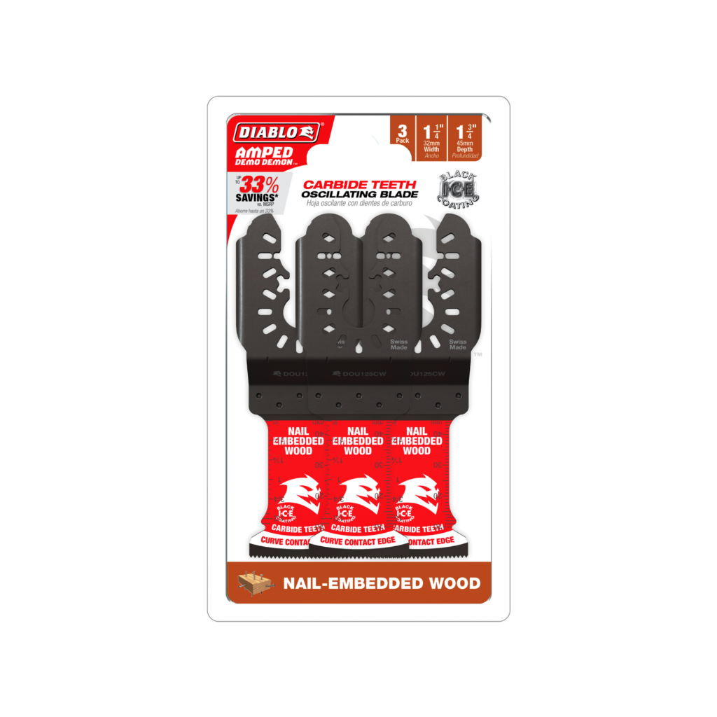 1-1/4" AMPED™ Demo Demon™ Carbide Teeth Oscillating Blades for Nail-Embedded Wood (3-Pack)