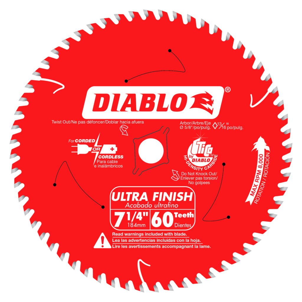 7-1/4" x 60-Teeth Ultra Finish Carbide Saw Blade for Wood