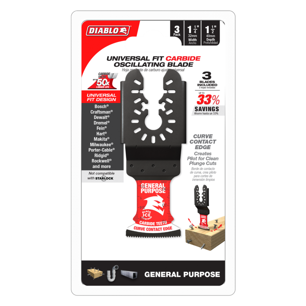 1-1/4" AMPED™ Demo Demon™ Universal Fit Carbide Teeth Oscillating Blades for General Purpose Cuts (3-Pack)