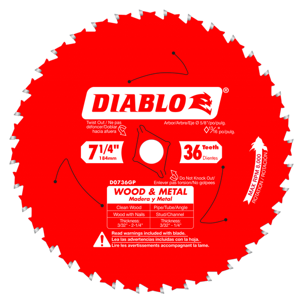 7-1/4" x 36-Teeth Carbide Saw Blade for Wood and Metal