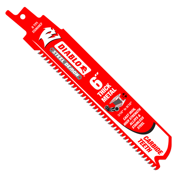 6" 8TPI Steel Demon™ Carbide Teeth Reciprocating Saw Blades for Thick Metal (3 Pack)