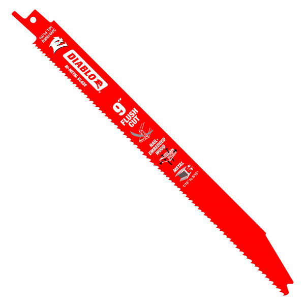 9" 10/14TPI Flush Cut Bi-Metal Reciprocating Blades for Nail-Embedded Wood and Metal (5-Pack)