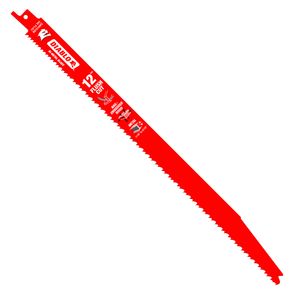 12" 10/14TPI Flush Cut Bi-Metal Reciprocating Saw Blades for Nail-Embedded Wood and Metal (5-Pack)